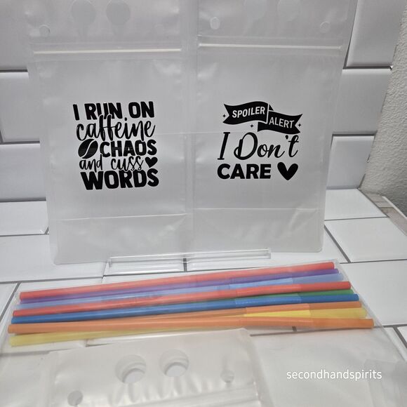 Sassy Sayings 10 Drink Pouches Bags with Straws - Reclosable Zipper Stand-up - Picture 4 of 7